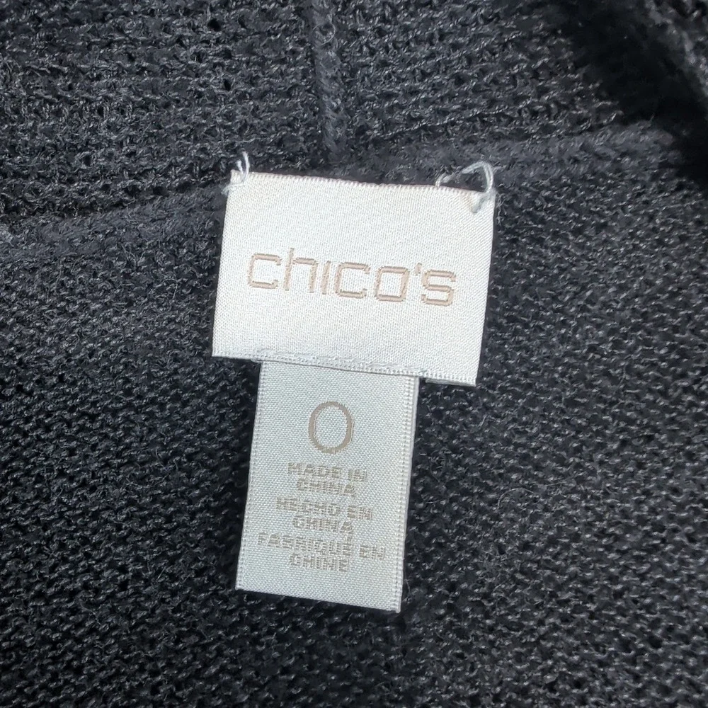 Chico's Minimalist Open Front Cardigan Women 0 XS Black Ramie Blend Asymmetrical